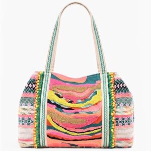 AMERICA AND BEYOND DAPHNE EMBELLISHED MULTI-COLORED HAND BEADED TOTE BAG